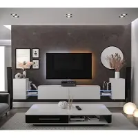 Furnitech Wohnwand Wohnzimmer - Wohnzimmer Möbel mit LED Blau - Hängend Wohnwand Modern - Regale und TV Schrank (AN103-21W-M3-1B)