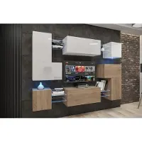Furnitech Wohnwand Wohnzimmer | Wohnzimmer Möbel mit LED Blau | Hängend Wohnwand Modern | Wohnzimmer Schrankwand mit Regale und TV Schrank (Albania AN3N-21WS-HGM32-1B)