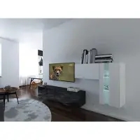 Furnitech Wohnwand Wohnzimmer - Wohnzimmer Möbel mit LED Blau - Hängend Wohnwand Modern - Regale und TV Schrank (Cholet AN11-18BW-HG3 1B)