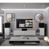 Furnitech Wohnwand Wohnzimmer - Wohnzimmer Möbel mit LED Weiß - Hängend Wohnwand Modern - Regale und TV Schrank (AN104-21BW-HG3 - 1A)
