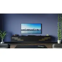 Furnitech TV Lowboard, TV Board hängend, TV Schrank-180cm Schwarz Matt, Goldene Kurze Zierleiste M9-24M-B1-LZ2-1A