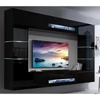 Furnitech Wohnwand Wohnzimmer Schwarz Hochglanz (257cm) - Hängend Wohnwand Modern - Regale und TV Schrank Möbel ohne LED