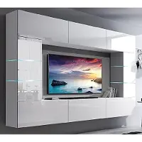 Furnitech Wohnwand Wohnzimmer - Wohnzimmer Möbel mit LED Weiß - Hängend Wohnwand Modern mit Regale und TV Schrank (Future 61/HG/W/2 1A)