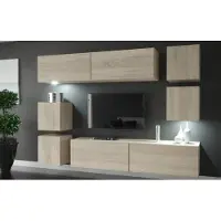Furnitech Wohnwand Wohnzimmer - Wohnzimmer Möbel mit LED Weiß - Hängend Wohnwand Modern - Regale und TV Schrank (Lima AN65-M-S3 1A)