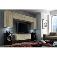 Furnitech Wohnwand Wohnzimmer - Wohnzimmer Möbel mit LED Blau - Hängend Wohnwand Modern - Regale und TV Schrank (Future C2/S/M4 1A)