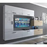 Furnitech Wohnwand Wohnzimmer - Hängend Wohnwand Modern - Regale und TV Schrank - Wohnzimmer Möbel ohne LED (Future C10_HGM_WS_15 1B)