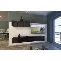 Furnitech Wohnwand Wohnzimmer - Wohnzimmer Möbel mit LED RGB - 16 Farben - Hängend Wohnwand Modern - Regale und TV Schrank (AN13-18B-HG1 1B)