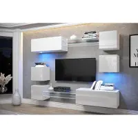 Furnitech Wohnwand Wohnzimmer - Wohnzimmer Möbel mit LED Blau - Hängend Wohnwand Modern - Regale und TV Schrank (AN65N-21W-HG2)