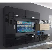 Furnitech Wohnwand Wohnzimmer - Wohnzimmer Möbel mit LED Weiß - Hängend Wohnwand Modern - Regale und TV Schrank (Future C10_HGM_BS_9 1A)