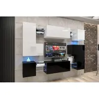 Furnitech Wohnwand Wohnzimmer - Wohnzimmer Möbel mit LED RGB - 16 Farben - Hängend Wohnwand Modern - Regale und TV Schrank (Albania AN3N-21WB-HG4-1B)