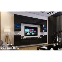 Furnitech Wohnwand Wohnzimmer - Wohnzimmer Möbel mit LED Blau - Hängend Wohnwand Modern - Wohnzimmer Schrankwand(Future C27/HG/B1 1B)