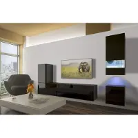 Furnitech Colmar N18 1A Modernes Wohnzimmer Wohnwände Wohnschränke Schrankwand Schwarz Weiß Hochglänzend (LED blau, AN18-18B-HG1 1B)