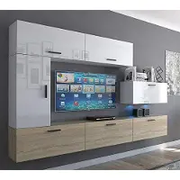 Furnitech Wohnwand Wohnzimmer - Hängend Wohnwand Modern - Regale und TV Schrank - Wohnzimmer Möbel ohne LED (Future C10_HGM_WS_17 1B)