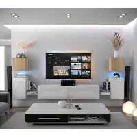 Furnitech Wohnwand Wohnzimmer - Wohnzimmer Möbel mit LED Weiß - Hängend Wohnwand Modern - Regale und TV Schrank (AN105-21SW-HGM2 1C)