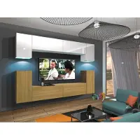 Furnitech Wohnwand Wohnzimmer | Hängend Wohnwand Modern | Wohnzimmer Schrankwand mit Regale und TV Schrank | Wohnzimmer Möbel ohne LED (Rodos AN43-17WD-HGM52 1B)