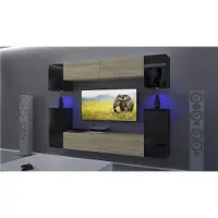 Furnitech Wohnwand Wohnzimmer - Wohnzimmer Möbel mit LED Weiß - Hängend Wohnwand Modern - Regale und TV Schrank (AN43-17SB-HGM41 1B)