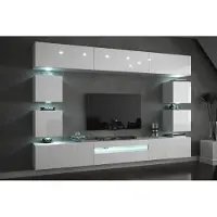 Furnitech Hängend Wohnwand Modern mit RegaleMit Regale und TV Schrank - Möbel Ohne LED (Future C81-HG-W2 1B - 273 cm)