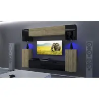 Furnitech Wohnwand Wohnzimmer - Wohnzimmer Möbel mit LED RGB - 16 Farben - Hängend Wohnwand Modern - Regale und TV Schrank (AN43-17SB-HGM43 1A)