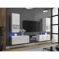 Furnitech Wohnwand Wohnzimmer - Wohnzimmer Möbel mit LED Blau - Hängend Wohnwand Modern - Regale und TV Schrank (AN21-NEW-21W-HG2-1A)