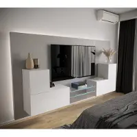 Furnitech Wohnwand Wohnzimmer - Wohnzimmer Möbel mit LED RGB - 16 Farben - Hängend Wohnwand Modern - Regale und TV Schrank (AN96-21W-M4 1A)