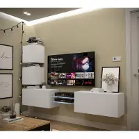 Furnitech Wohnwand Wohnzimmer - Hängend Wohnwand Modern - Wohnzimmer Schrankwand mit Regale und TV Schrank - Wohnzimmer Möbel ohne LED (AN100-21W-M3-1C)