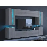 Furnitech Wohnwand Eiche Sonoma | Wohnzimmer Möbel mit LED Weiß | Hängend Wohnwand Modern | Wohnzimmer Schrankwand mit Regale und TV Schrank