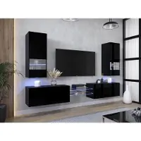 Furnitech Wohnwand Wohnzimmer - Hängend Wohnwand Modern - Regale und TV Schrank - Wohnzimmer Möbel ohne LED (AN21-NEW-21B-HG1-1C)