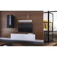 Furnitech Wohnwand Wohnzimmer - Wohnzimmer Möbel mit LED RGB - 16 Farben - Hängend Wohnwand Modern - Regale und TV Schrank (Mery AN271-17BW-HG23 1B Groß)