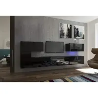 Furnitech Wohnwand Wohnzimmer - Hängend Wohnwand Modern - Regale und TV Schrank - Wohnzimmer Möbel ohne LED (AN12-18B-HG1 1B)