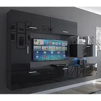 Furnitech Wohnwand Wohnzimmer - Wohnzimmer Möbel mit LED Blau - Hängend Wohnwand Modern - Regale und TV Schrank (Future C10/HG/B1 1B)