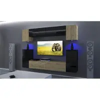 Furnitech Wohnwand Wohnzimmer - Wohnzimmer Möbel mit LED RGB - 16 Farben - Hängend Wohnwand Modern - Regale und TV Schrank (AN43-17SB-HGM42 1A)