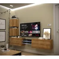 Furnitech Wohnwand Wohnzimmer - Wohnzimmer Möbel mit LED Weiß - Hängend Wohnwand Modern - Regale und TV Schrank (AN100-21DZ-M6-1A)