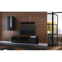 Furnitech Wohnwand Wohnzimmer - Wohnzimmer Möbel mit LED Weiß - Hängend Wohnwand Modern - Regale und TV Schrank (Mery AN271-17B-HG20 1A Klein)