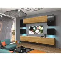 Furnitech Wohnwand Wohnzimmer - Wohnzimmer Möbel mit LED RGB - Hängend Wohnwand Modern - Wohnzimmer Schrankwand(Nowara AN1-17BD-HGM45 1B)
