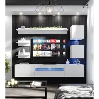 Furnitech Wohnwand Wohnzimmer, Möbel, Hängend Wohnwand Modern, Schrankwand mit Regale, TV Schrank, 273 cm, Weiß Matt M27-24M-W2 1D ohne LED
