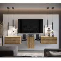 Furnitech Wohnwand Wohnzimmer - Wohnzimmer Möbel mit LED RGB - 16 Farben - Hängend Wohnwand Modern - Regale und TV Schrank (AN98-21DZ-M6-1A)