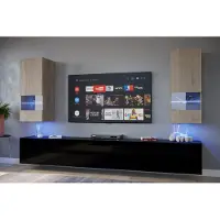 Furnitech Wohnwand Wohnzimmer - Wohnzimmer Schrankwand (Sezana AN21-18SB-HGM8 1B)
