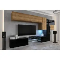 Furnitech Wohnwand Wohnzimmer - Hängend Wohnwand Modern - Regale und TV Schrank - Wohnzimmer Möbel ohne LED (AN92NEW-21DZB-HGM27)