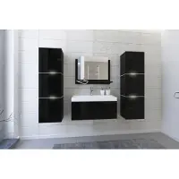 Furnitech Lorent 2 60 Badezimmer Bademöbel Badeschränke Set mit Waschbecken (Schwarz, LED blau)