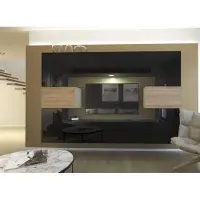Furnitech Wohnwand Wohnzimmer - Wohnzimmer Möbel mit LED Blau - Hängend Wohnwand Modern - Regale und TV Schrank (Monaco AN4-17BS-HGM30 1A)