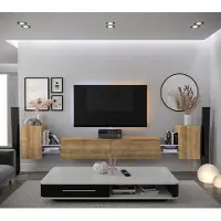Furnitech Wohnwand Wohnzimmer - Wohnzimmer Möbel mit LED Weiß - Hängend Wohnwand Modern - Wohnzimmer Schrankwand mit Regale und TV Schrank (AN103-21DZ-M6-1A)