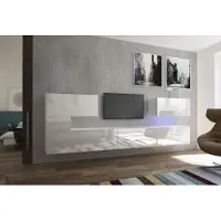 Furnitech Wohnwand Wohnzimmer - Wohnzimmer Möbel mit LED Blau - Hängend Wohnwand Modern - Regale und TV Schrank (AN12-18W-HG2 1A)