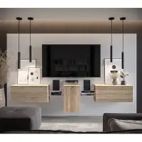Furnitech Wohnwand Wohnzimmer | Wohnzimmer Möbel mit LED RGB - 16 Farben | Hängend Wohnwand Modern | Wohnzimmer Schrankwand mit Regale und TV Schrank (AN98-2S-M5-1A)