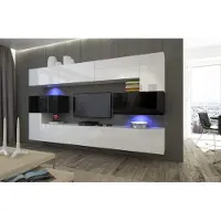 Furnitech Wohnwand Wohnzimmer - Wohnzimmer Möbel mit LED Weiß - Hängend Wohnwand Modern - Regale und TV Schrank (Albania AN3-17BW-HG25 1B)