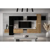 Furnitech Wohnwand Wohnzimmer - Wohnzimmer Möbel mit LED Blau - Wohnzimmer Schrankwand(AN91NEW-21BDZ-HGM24)