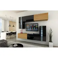 Furnitech Wohnwand Wohnzimmer - Hängend Wohnwand Modern - Regale und TV Schrank - Wohnzimmer Möbel ohne LED (Future C30-HGM-BD-48 1A - 203cm)