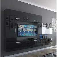 Furnitech Wohnwand Wohnzimmer - Hängend Wohnwand Modern - Regale und TV Schrank - Wohnzimmer Möbel ohne LED (Future C10/HG/BW2 1B)