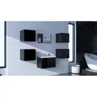 Furnitech ALIUS 29 Badezimmer Bademöbel Badeschränke Spiegel Set (Möbel ohne LED, Schwarz)