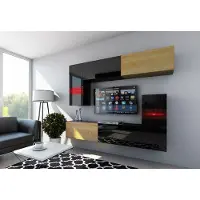 Furnitech Wohnwand Wohnzimmer - Wohnzimmer Möbel mit LED Weiß - Hängend Wohnwand Modern - Regale und TV Schrank (Future C31-HGM-BD-48 1A)