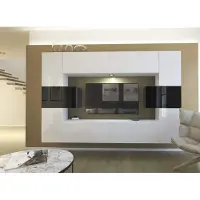 Furnitech Wohnwand Wohnzimmer - Wohnzimmer Möbel mit LED Weiß - Hängend Wohnwand Modern - Regale und TV Schrank (Monaco AN4-17WB-HG23 1A)